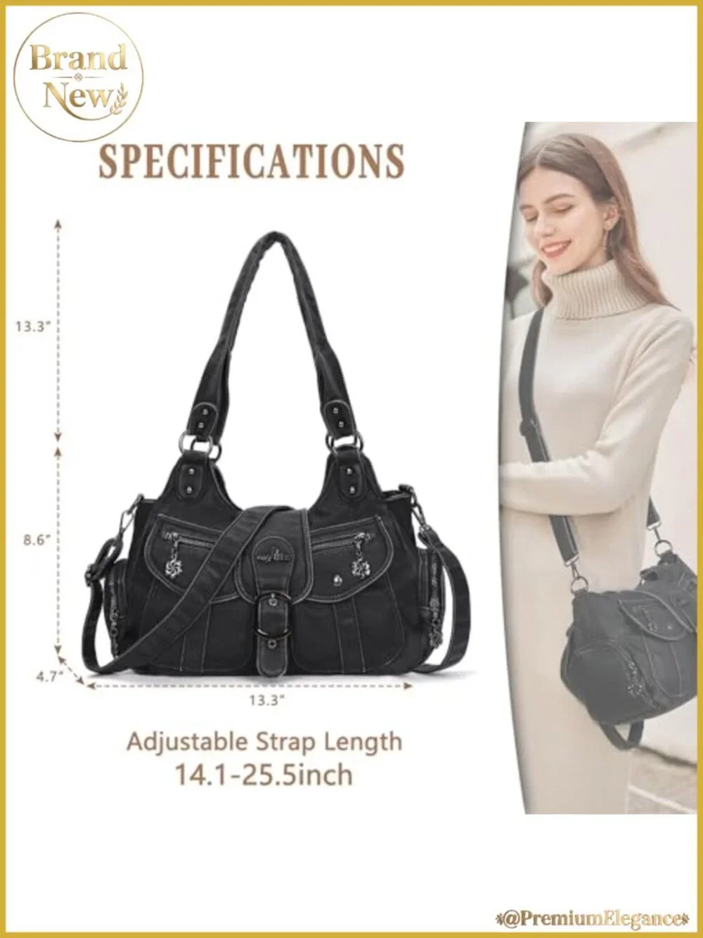 Vegan Leather Hobo Shoulder Bag for Women Large Tote with Crossbody Strap